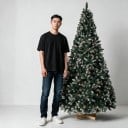 Künstlicher Weihnachtsbaum Schneebedeckt Mit künstlichen Tannenzapfen Klappbar Höhe 240 cm Holzständer 40 cm Grün und Weiß Dekoration für die Wohnung 3