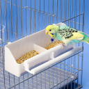 Kunststoff-Doppelfutterspender für Vögel 21 x 5 x 6,5 cm Weißer hängender Futterspender für Käfig mit Sitzstange Praktische Schale für Vögel 4