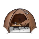 Kupolovitý stan s průchodem pro vařič 2,6 x 2,6 m voděodolný 40D nylon 3000 mm hliníkové tyče hnědý na kempování a zimní outdoor 1