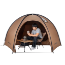 Kupolovitý stan s průchodem pro vařič 2,6 x 2,6 m voděodolný 40D nylon 3000 mm hliníkové tyče hnědý na kempování a zimní outdoor 2