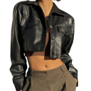 Kurze Damenjacke aus Kunstleder Elegante Herbstjacke mit Druckknöpfen Modische Taillenjacke Stilvoller Mantel mit Taschen Moderner Schnitt 4
