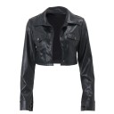 Kurze Damenjacke aus Kunstleder Elegante Herbstjacke mit Druckknöpfen Modische Taillenjacke Stilvoller Mantel mit Taschen Moderner Schnitt 3