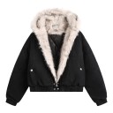 Kurze Winterjacke mit Kapuze und Fellbesatz, mit Reißverschluss, gestepptem Innenfutter und elastischem Saum an Taille und Ärmeln 1