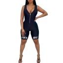 Kurzer, Damen-Bodycon-Overall lustigem Aufdruck 4