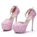 Kvinnors rosa pumps med strass 5