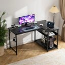 L-formet computerbord 100 x 80 x 50 cm med to åbne hylder, kontorbord med ben forbundet med tværstang 8