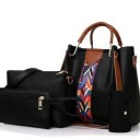 Ladies' 4-piece handbag set made of synthetic leather Large handbag with a multicoloured strap Shoulder bag Clutch and document holder 2