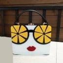 Ladies' Acrylic Briefcase Handbag for Hand or Shoulder Carry Face Print Motif Removable Strap Metal Fastening 19 x 15 x 7.5 cm 6