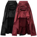 Ladies' Asymmetrical Skirt with Gathering Long A-Line Skirt with Gathered Front Ruffle at the Bottom Edge Subtly Shiny Material 3