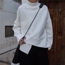 Ladies' Asymmetrical Sweatshirt with Stand-Up Collar Loose Fit with Dropped Shoulders Layered Hem Wide Long Sleeves Cotton and Polyester 1