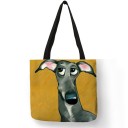 Ladies' Bag with a Print of a Painted Dog Portrait Linen Polyester Square Shape 40 x 40 cm Black Handles 30 cm Long Bold Drawing 1