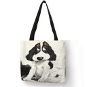 Ladies' Bag with a Print of a Painted Dog Portrait Linen Polyester Square Shape 40 x 40 cm Black Handles 30 cm Long Bold Drawing 5