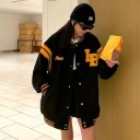 Ladies' Baseball Jacket in College Style Large Patch with Letters and Number Stripes on the Sleeves Striped Ribbed Hems Loose Fit 4