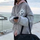 Ladies' Baseball Jacket with Circular Motifs and Leather-Look Sleeves Loose Fit Snap Fastening Side Pockets Ribbed Hems Acrylic 4