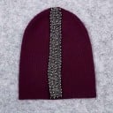 Ladies' Beanie Hat with Vertical Stripe of Bead Embroidery Ribbed Stretch Knit Made of Cotton and Wool Head Circumference 50 to 60 cm 4