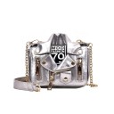 Ladies' Biker Jacket Shaped Handbag Small Shoulder Bag with Chain Shiny Surface Zips and Studs in Gold PU Leather 18 x 16 x 6 cm 5