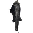 Ladies' Black Biker Jacket Made of Artificial Leather with Crocodile Embossing Metal Spikes on the Shoulders and Sleeves Asymmetrical Zip Belt 11
