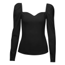 Ladies' Black Blouse with Ruching V-Neck Long Sleeve Elegant Plain Blouse Made of Polyester and Elastane 3