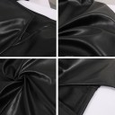 Ladies' Black Dress Made of Shiny Artificial Leather Fitted Cut Below the Knee Wide Straps V-Neckline with Cut-Out Front Slit 7