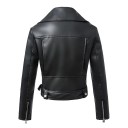 Ladies' Black Faux Leather Biker Jacket Short Fitted Cut Belt with Buckle Asymmetrical Metal Zip Press Studs on Collar Zips on Sleeves 4
