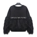 Ladies' Black Fringed Hoodie 1