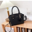Ladies' Black Handbag for Hand and Shoulder Flared Sides and Decorative Pom-Pom Made of PU Leather Detachable Strap 30 x 20 x 11 cm 2