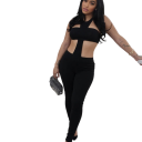 Ladies' Black Jumpsuit with Asymmetrical Top Long Trousers Elegant Cut Stretchy Material Polyester Spandex Modern Design 2