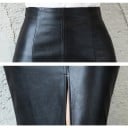 Ladies' Black Pencil Skirt Made of Faux Leather with a High Waist Front Slit Knee-Length Glossy Surface Vertical Shaping Seams 5