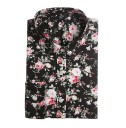 Ladies' Black Shirt with Floral Pattern Long Sleeve Classic Collar Button Fastening Fitted Cut Cotton and Polyester Blend 2