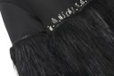 Ladies' Black Sweatshirt with Long Fluffy Fringes on the Sleeves and Bottom Decorative Strip of Stones Round Neckline Polyester and Cotton 5