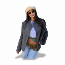 Ladies' Blazer with Stand-Up Collar Asymmetrical Button Fastening Short Fitted Cut Piped Pockets Polyester For Work 11