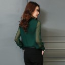 Ladies' Blouse with a Gathered Collar and Long Sheer Sleeves Gathered Cuffs at the Wrists Cotton, Polyester, and Acrylic Blend 7