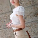 Ladies' Blouse with Frills around the Neckline and on the Chest Short Sleeves with Layered Frills Button Fastening Fitted Cut Polyester 3