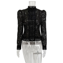 Ladies' Blouse with Lace Button Fastening Long Sleeve Plain Elegant Blouse Suitable for Work and Everyday Wear 7