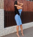 Ladies' Blue Bandage Dress with Thin Straps Fitted Bodycon Cut Shaped Bodice Knee-Length Stretchy Nylon with Spandex 2