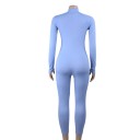 Ladies' Blue Fitted Zip-Up Jumpsuit 3