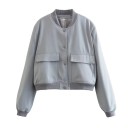 Ladies' Bomber Jacket with Pockets Elegant Short Coat with V-Neck Button Fastening Stylish Spring Jacket with Long Sleeves 5