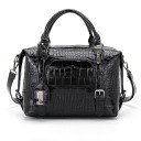 Ladies' Briefcase Handbag for Hand or Shoulder Carry Shiny Synthetic Leather with Crocodile Pattern Detachable Strap Front Pocket 26 x 21 x 1
