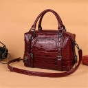 Ladies' Briefcase Handbag for Hand or Shoulder Carry Shiny Synthetic Leather with Crocodile Pattern Detachable Strap Front Pocket 26 x 21 x 6
