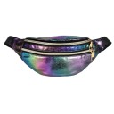 Ladies' bum bag made of PU leather with a glossy metallic surface Two zip pockets with gold sliders Black waist strap 12 x 8 x 29 cm 3