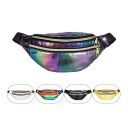 Ladies' bum bag made of PU leather with a glossy metallic surface Two zip pockets with gold sliders Black waist strap 12 x 8 x 29 cm 6
