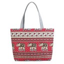Ladies' Canvas Bag with Ornamental Elephant Pattern Canvas and Polyester Bag with Grey Handles in Ethno Style Dimensions 42 x 30 x 10 cm 1