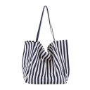 Ladies' Canvas Shoulder Bag with Striped Pattern Large Soft Shopping Bag Long Handles Canvas and Polyester 39 x 35 x 21 cm 8