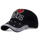 Ladies' Cap Decorated with Stones Inscription I love Jesus with a Heart Stones on the Peak Adjustable Size 56 to 60 cm Cotton and Denim 2