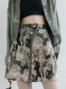 Ladies' Cat Print Mini Skirt A-line Skirt Above the Knee with Full-Length Metal Zip and Waist Button Beige Grey and Black Tones 2