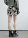 Ladies' Cat Print Mini Skirt A-line Skirt Above the Knee with Full-Length Metal Zip and Waist Button Beige Grey and Black Tones 4
