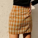 Ladies' Checked Mini Skirt with Slits High Waist Fitted Straight Cut with Two Short Slits on the Front Hem Polyester with Cotton 10