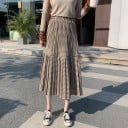 Ladies' Checked Pleated Midi Skirt with Ruffle Elasticated Waist Small Vichy Pattern Polyester Comfortable Skirt for Everyday Wear and City Outings 2