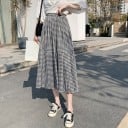 Ladies' Checked Pleated Midi Skirt with Ruffle Elasticated Waist Small Vichy Pattern Polyester Comfortable Skirt for Everyday Wear and City Outings 3