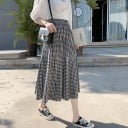 Ladies' Checked Pleated Midi Skirt with Ruffle Elasticated Waist Small Vichy Pattern Polyester Comfortable Skirt for Everyday Wear and City Outings 5